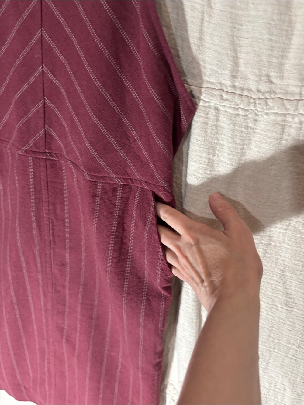 orange creek Burgundy Pinstripe Ruffle-Strap Mini Dress size Small 100% Cotton - Picture 8 of 8